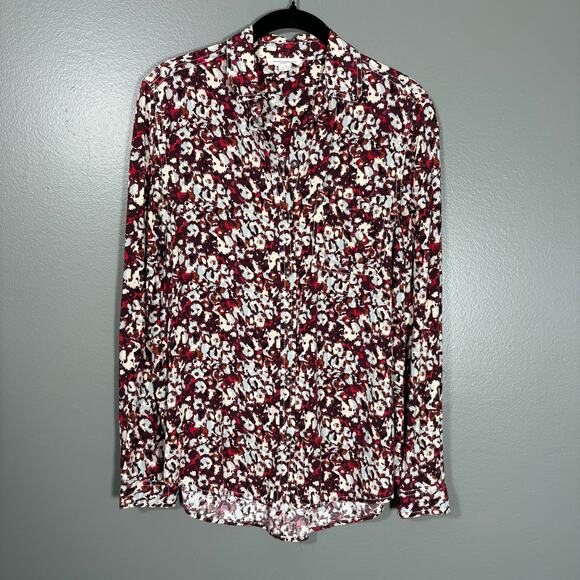 Beach Lunch Lounge Burgundy Abstract Floral Button Up Shirt - Size Small - Artsy - Picture 1 of 5